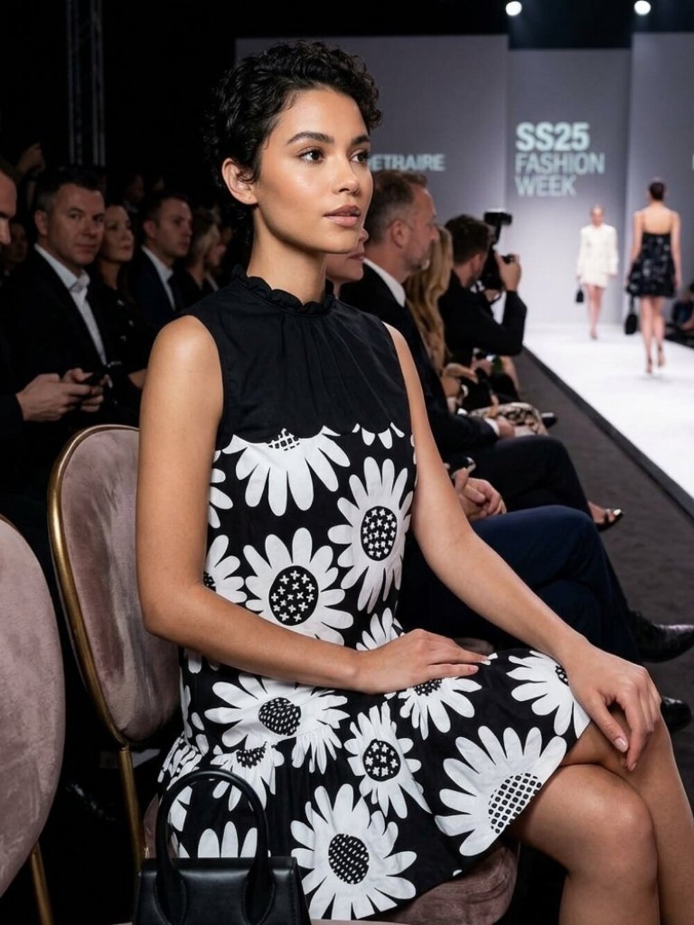 Victoria Beckham for Target Black White Daisy Print Shift Dress Size Small